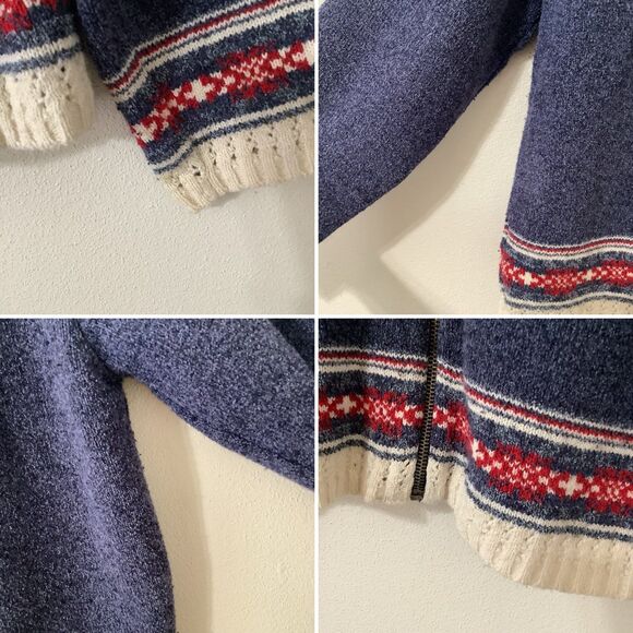 Vintage Retro Fisherman Grandpacore Granny Zip Up Knitted Collared Cardigan L - Picture 6 of 7